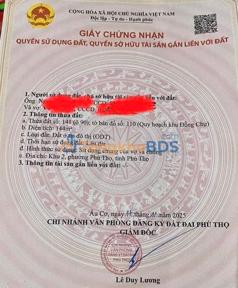 Đất nền Hà Lộc Phú Thọ 144m² giá 1 tỷ - Sổ đỏ chính chủ