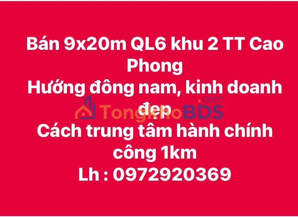 Đất nền Cao Phong QL6 180m² - Sổ đỏ chính chủ