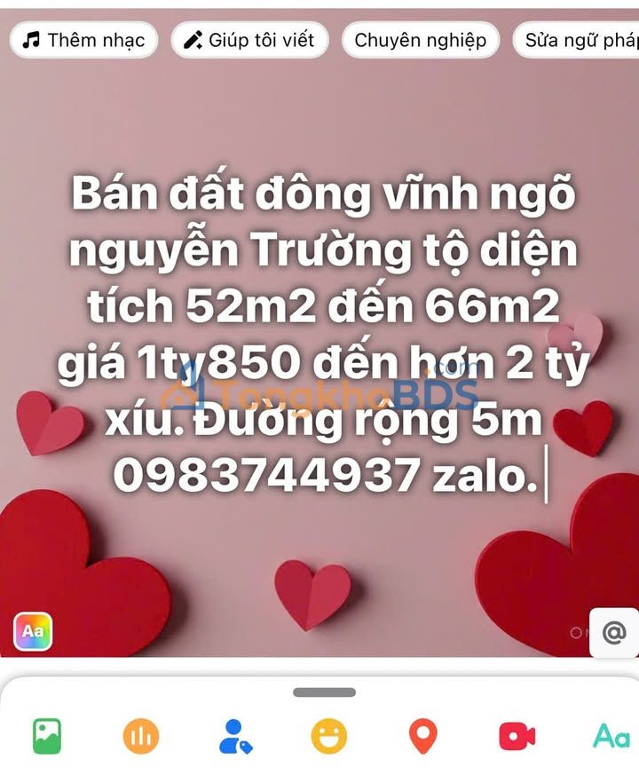 Đất nền Đông Vĩnh Vinh 52m² giá 1.85-2 tỷ - Sổ đỏ chính chủ