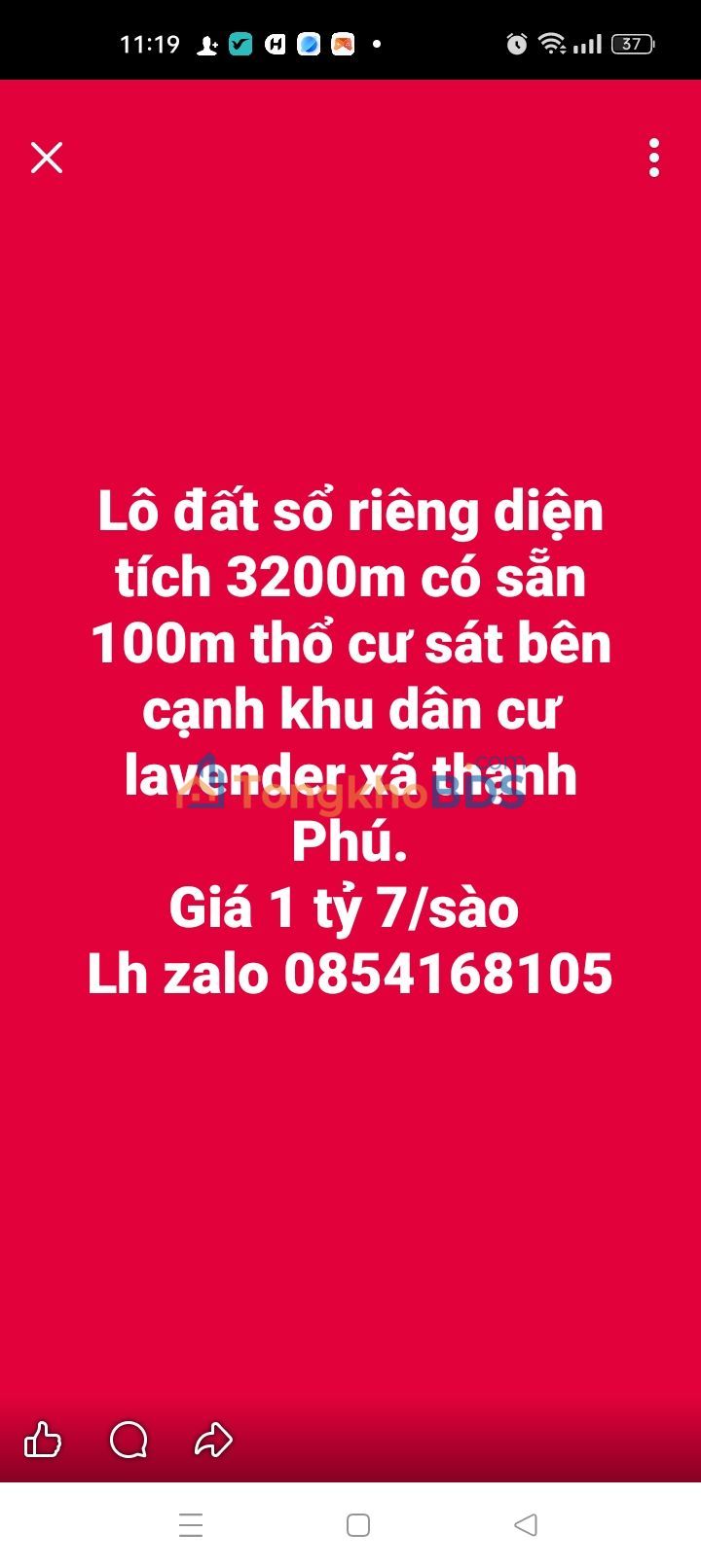 Đất nền Thạnh Hội Tân Uyên 3200m² 15.11 tỷ - Sổ đỏ chính chủ
