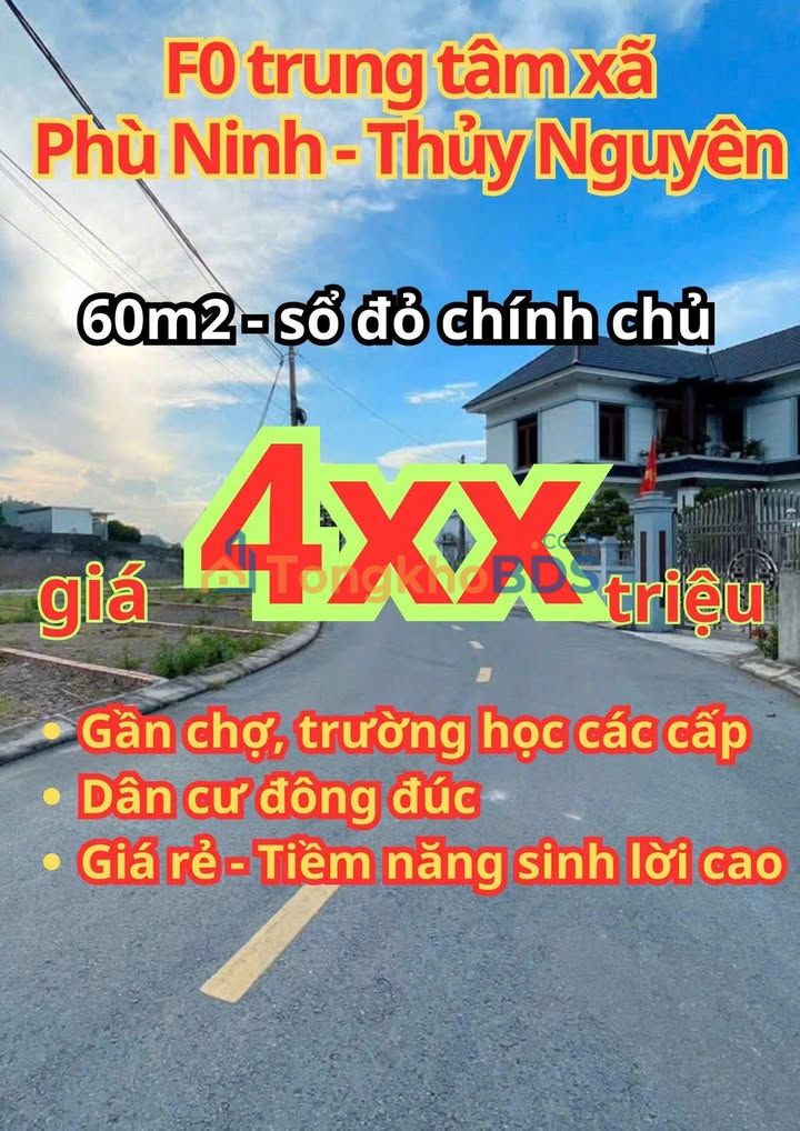 Đất nền Phù Ninh Thủy Nguyên 60m² 4xx triệu Sổ đỏ chính chủ