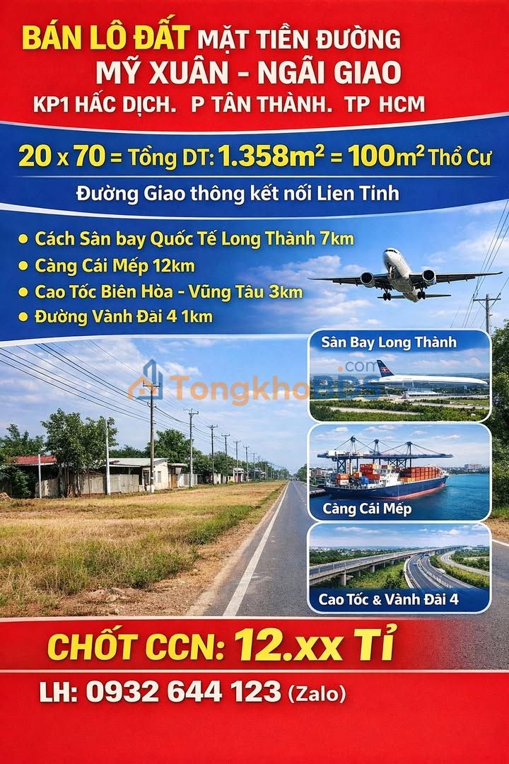 Đất nền Mỹ Xuân - Ngãi Giao 1.358m² 12 tỷ - Đường to ô tô