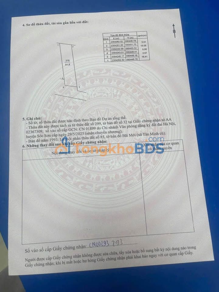 Đất nền Tân Minh Sóc Sơn 92m² 2.024 tỷ - Sổ đỏ chính chủ