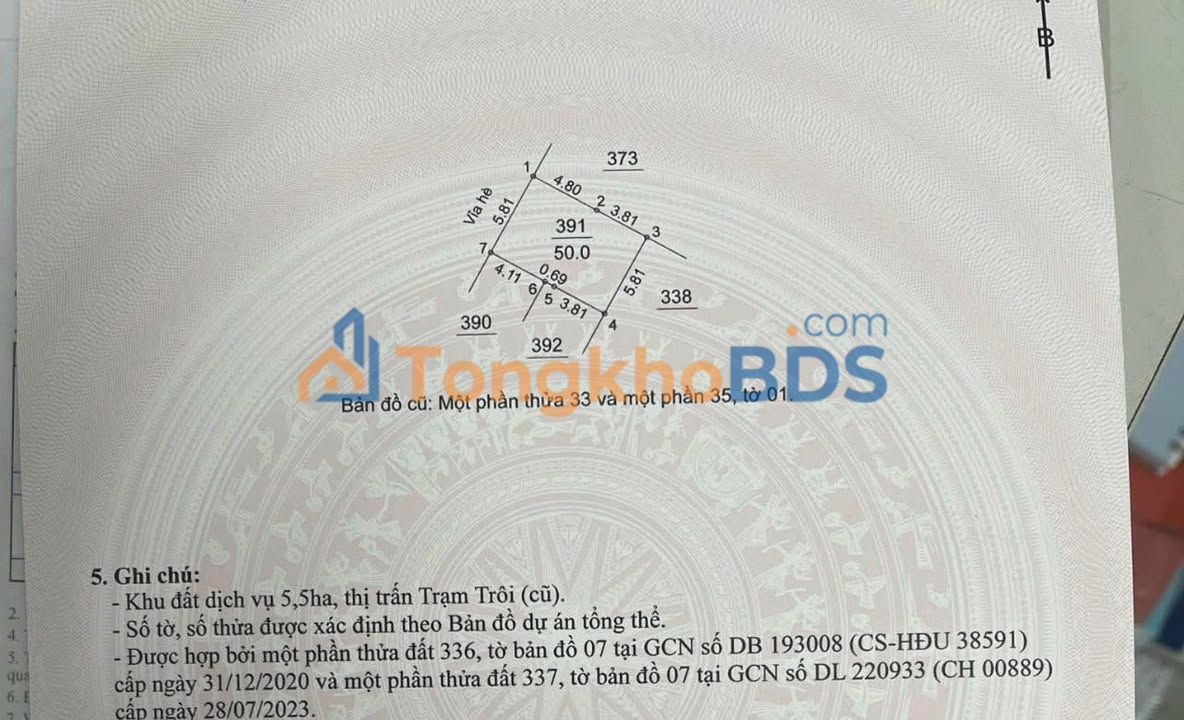 Đất nền Trạm Trôi 55.000m² giá 7 tỷ - Sổ đỏ chính chủ