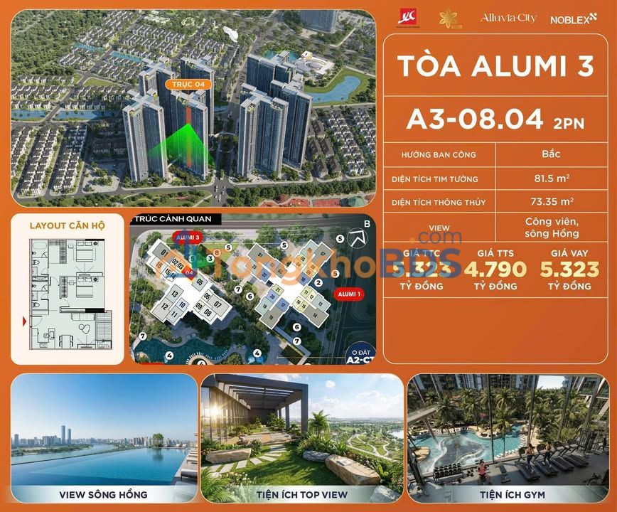Căn hộ Alumi 3 Cầu Giấy 82m² 5,323 tỷ - View đẹp