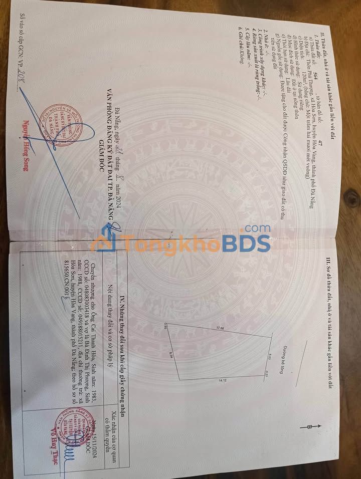 Đất nền Hòa Khánh Nam 120m² 1.5 tỷ - Sổ đỏ chính chủ