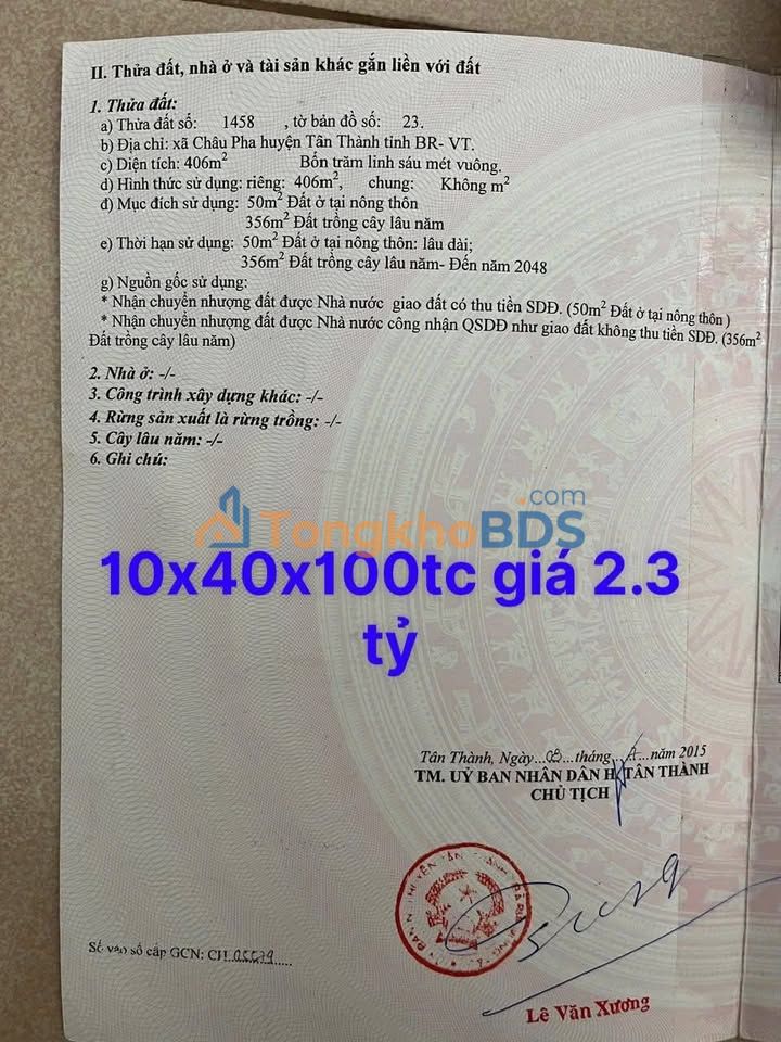 Đất nền Hắc Dịch Phú Mỹ 4.5 triệu m² 200 triệu/tháng - Đường to ô tô