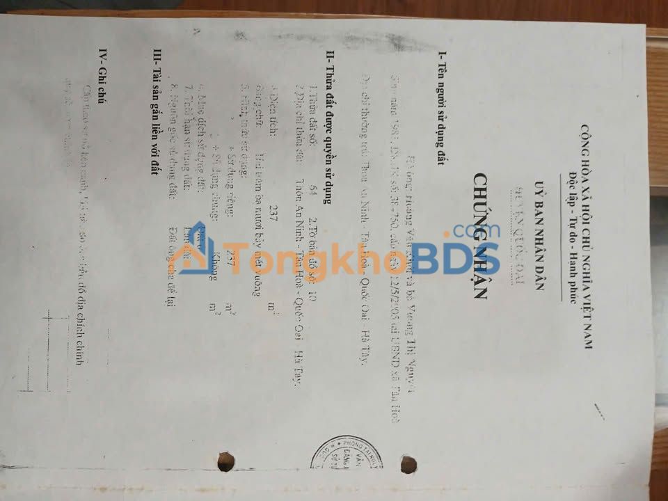 Đất thổ cư Quốc Oai 237m² 6.399 tỷ - Đầu tư sinh lời