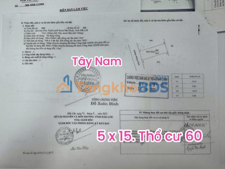 Đất nền Hòa Phú Buôn Ma Thuột 75m² 500 triệu - Sổ đỏ chính chủ