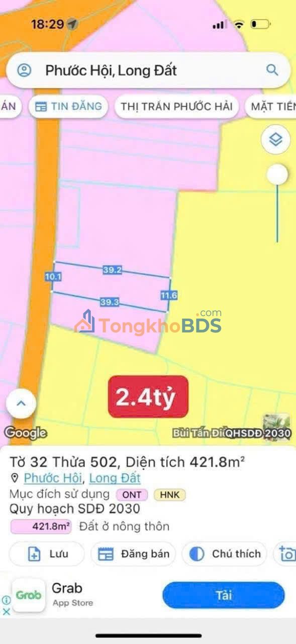 Đất nền Phước Hải Đất Đỏ 421m² 2.4 tỷ - Sổ đỏ chính chủ