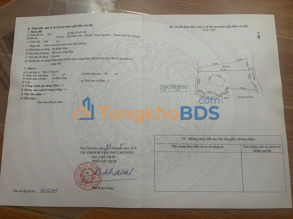 Đất xã Thủy Sơn 528m² cạnh BV Thuỷ Nguyên - Giá 5 tỷ, thích hợp phân lô