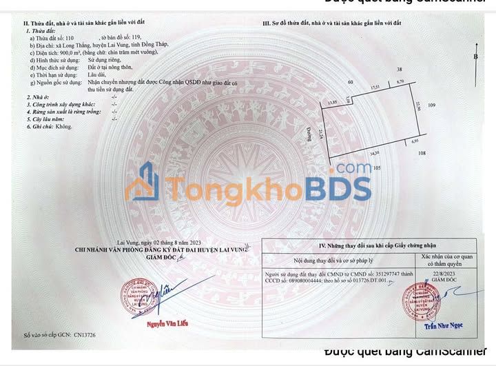Đất Long Thắng Lai Vung 900m² 1,89 tỷ - Sổ đỏ sẵn