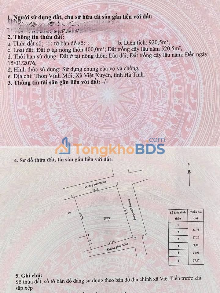 Đất Việt Tiến Thạch Hà 921m² 1,9 tỷ - Đường ô tô vào