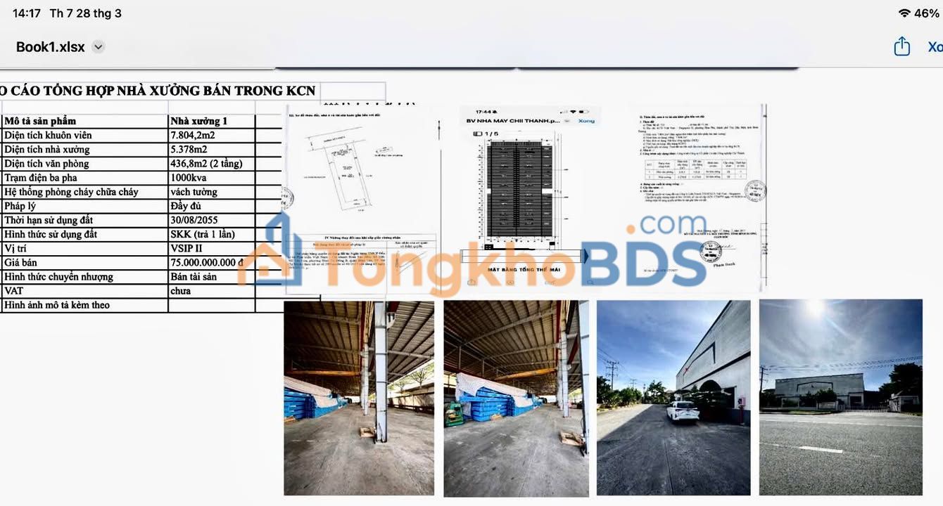 Warehouse VSIP II-A 7,804m² 75 tỷ - Hoạt động ngay