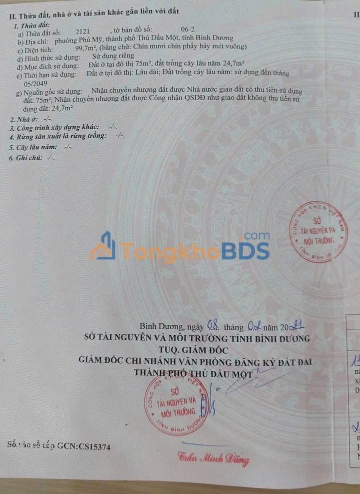 Đất nền Phú Mỹ Thủ Dầu Một 75m² 2.19 tỷ - Sổ đỏ chính chủ