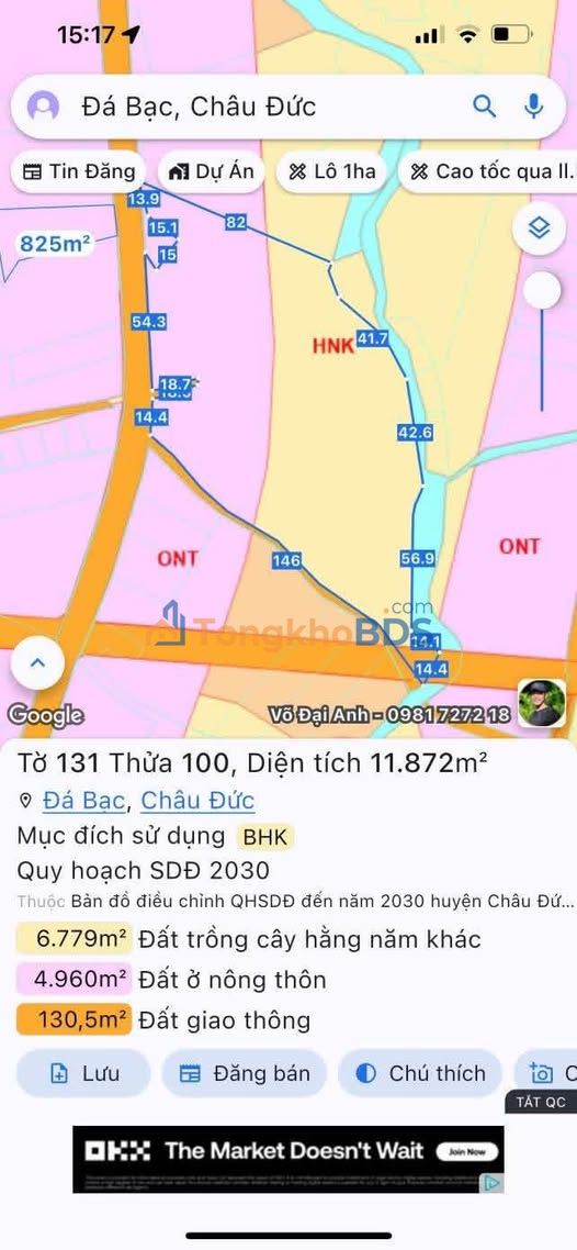 Đất nền Đá Bạc 1,2 ha giá 20 tỷ - Sổ đỏ chính chủ