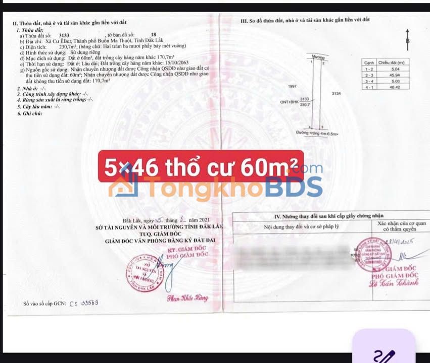 Đất Thành Công Buôn Ma Thuột 60m² 750 triệu - Sổ đỏ chính chủ