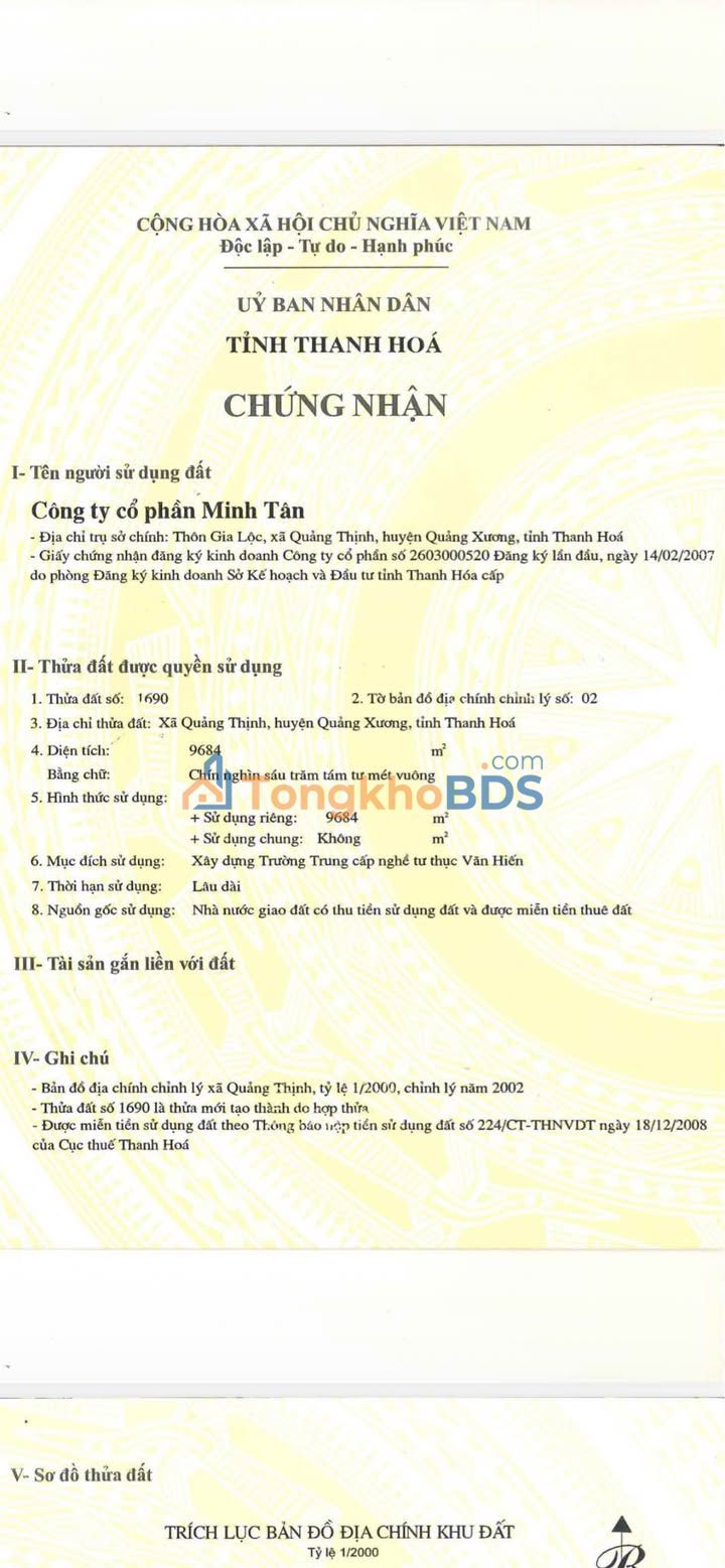 Đất nền Xã Quảng Thịnh Quảng Xương 9.684m2 - Sổ đỏ chính chủ