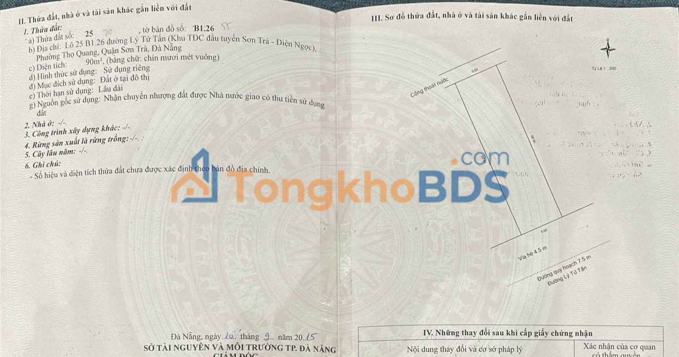 Đất nền Lý Tử Tấn Sơn Trà 90m² 8 tỷ - Sổ đỏ chính chủ