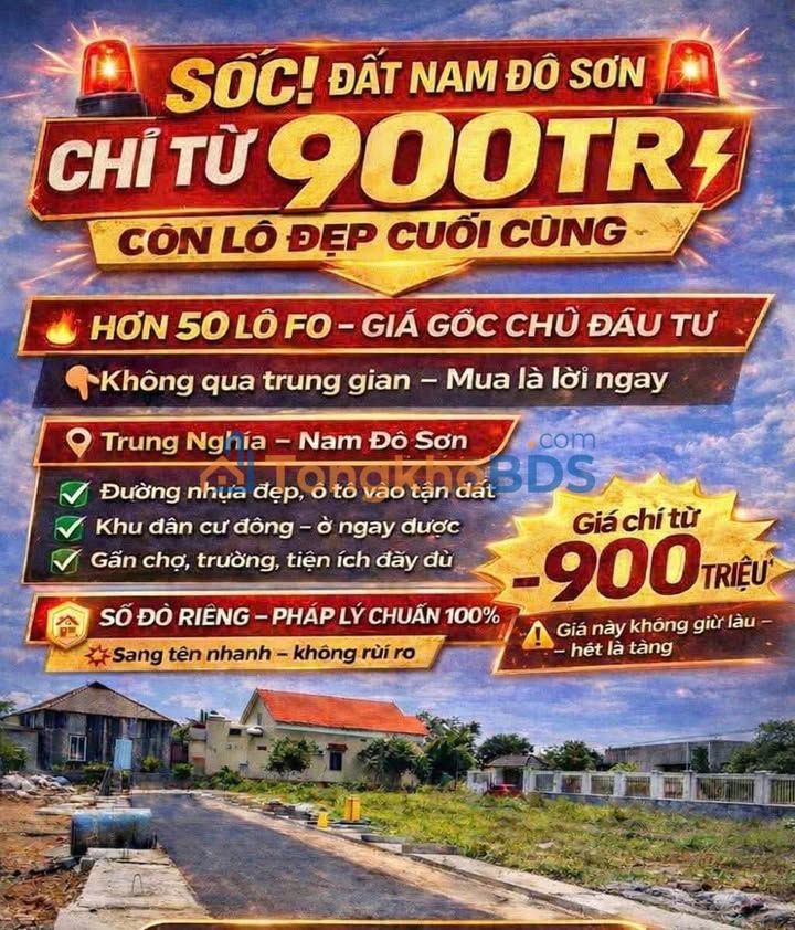 Đất nền Trung Nghĩa Đồ Sơn 41-50m² 9xx triệu - Giá F0 CĐT