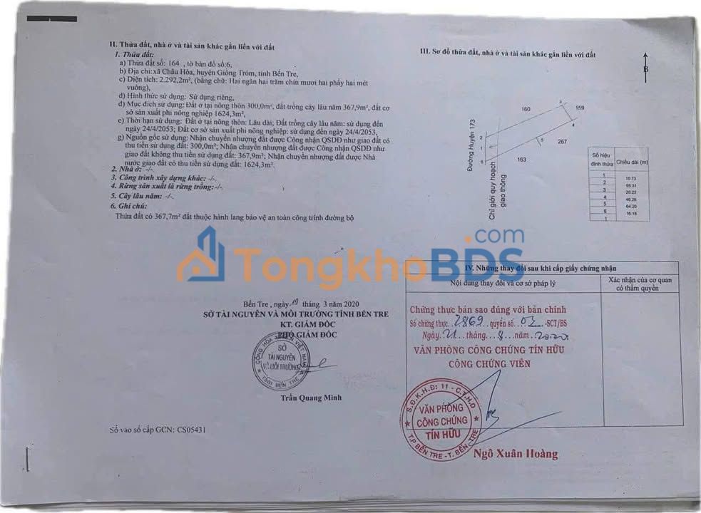 Đất nền Châu Hòa Giồng Trôm 2.282m² 4.564 tỷ - Sổ đỏ chính chủ