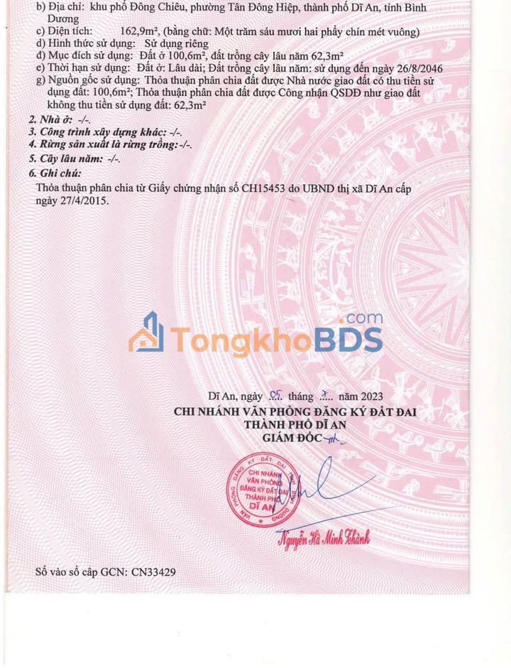 Đất Dĩ An 163m² 4.35 tỷ - Đất thổ cư 100% xây tự do