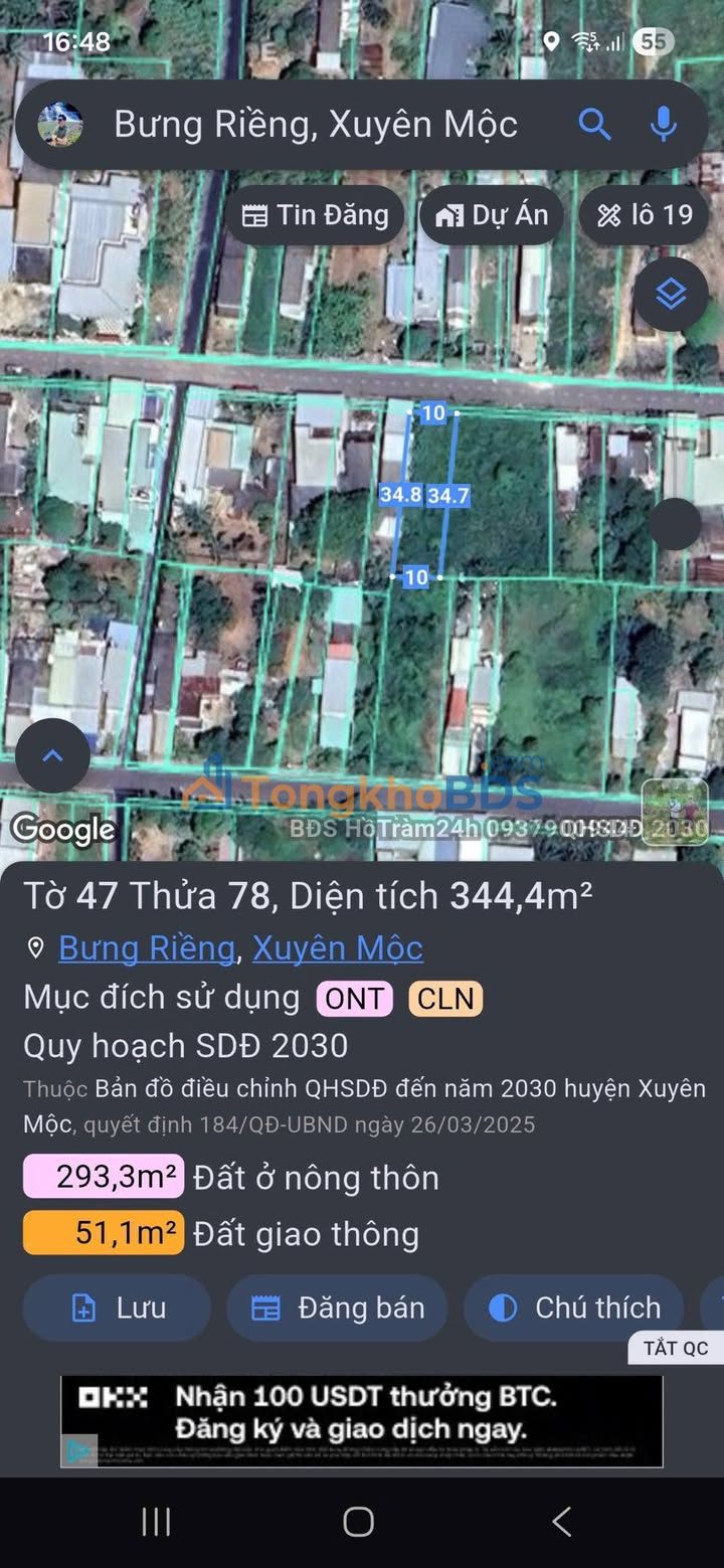Đất nền Bưng Riềng Xuyên Mộc 340m² 2.25 tỷ - Sổ đỏ chính chủ