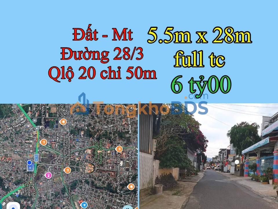 Đất Bảo Lộc đường 28/3 154m² 6 tỷ - Đất thổ cư 100%