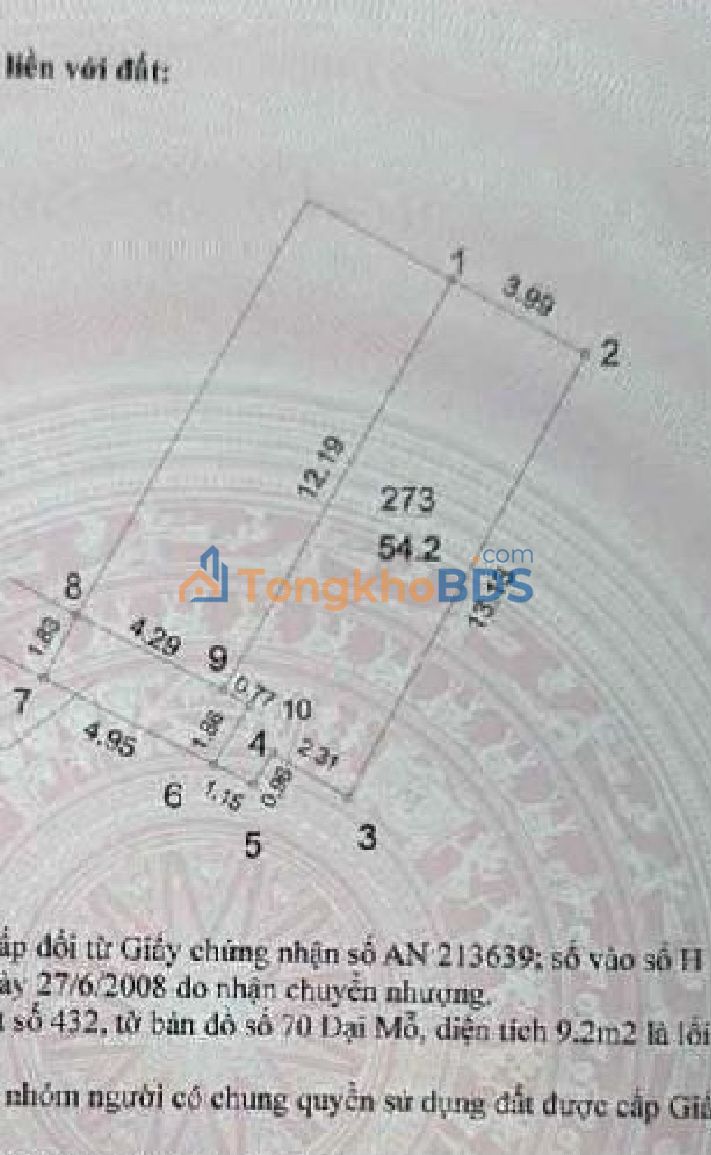 Đất Đại Mỗ Nam Từ Liêm 54m² 7.02 tỷ - Sổ đỏ chính chủ