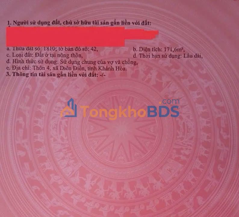 Đất nền Diên Điền Khánh Hòa 172m² 2.599 tỷ - Đường to ô tô