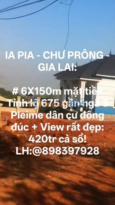 Đất nền Ia Pia Chư Prông 900m² 420 triệu - Đường to ô tô