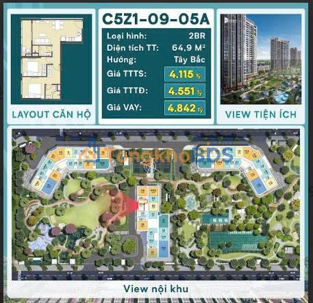 Căn hộ Vinhomes Ocean Park 65m² 4.095 tỷ View đẹp