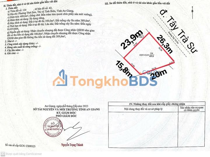 Đất nền Tịnh Biên 489,6m² giá 800 triệu - Cạnh sông