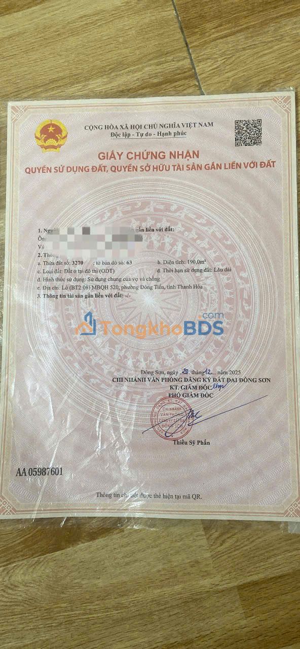 Đất nền Đông Sơn Bỉm Sơn 190m² 3 tỷ - Sổ đỏ