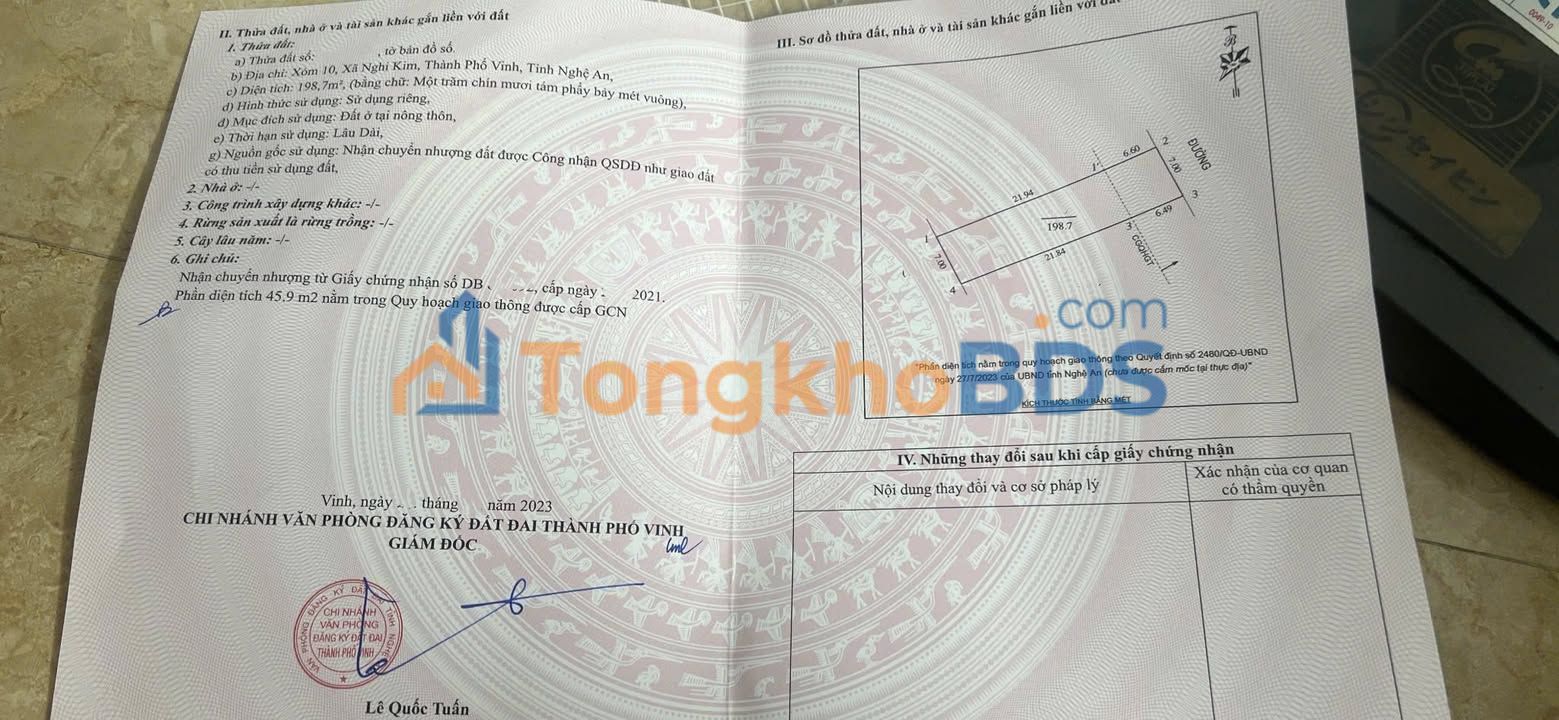 Đất Nghi Kim 198m² giá 3.76 tỷ - Sổ đỏ chính chủ