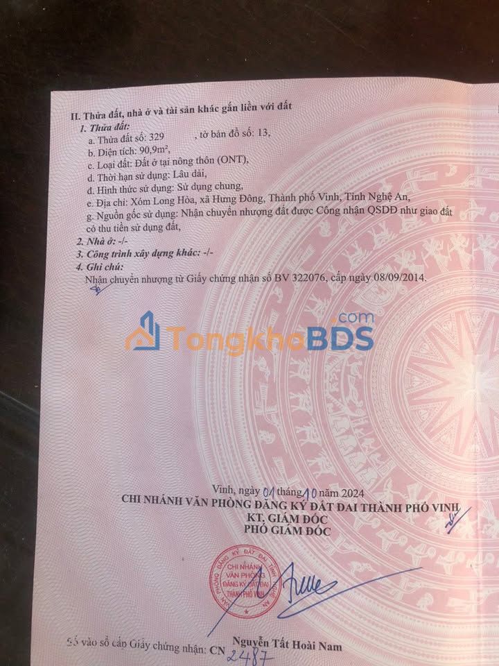 Đất Long Hòa Hưng Đông Vinh 91m² Thỏa thuận - Sổ đỏ chính chủ