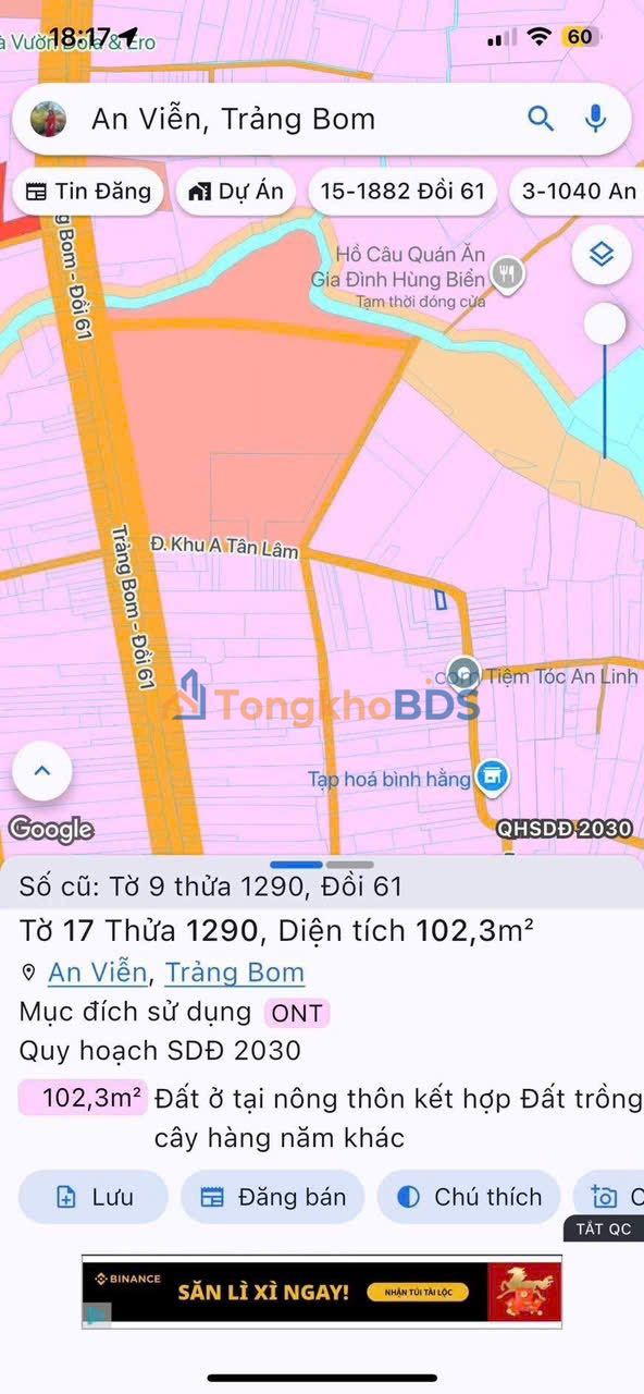 Đất nền Ấp Tân Hưng Trảng Bom 102m² 1 tỷ - Sổ đỏ chính chủ