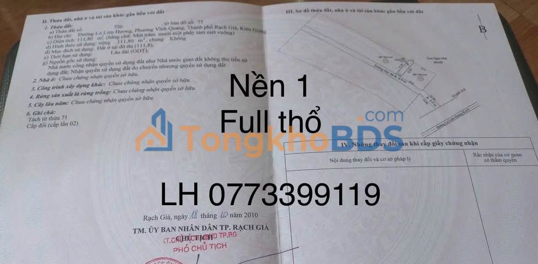 Đất nền Vĩnh Quang Rạch Giá 111m² 2.5 tỷ - Đường ô tô