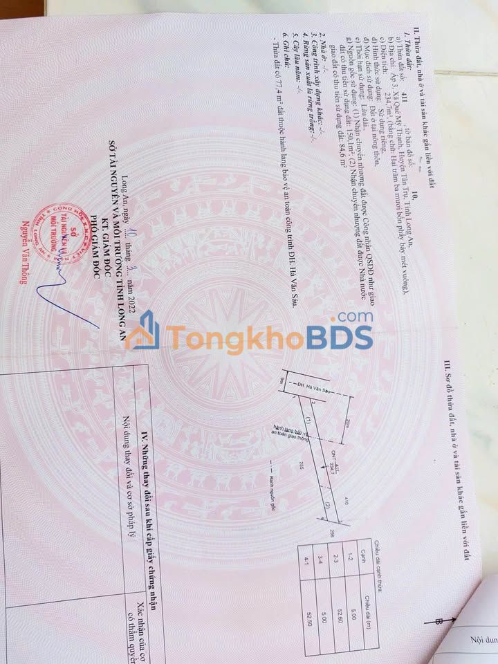 Đất nền Quê Mỹ Thạnh 234m² 1.52 tỷ - Sổ hồng rõ ràng