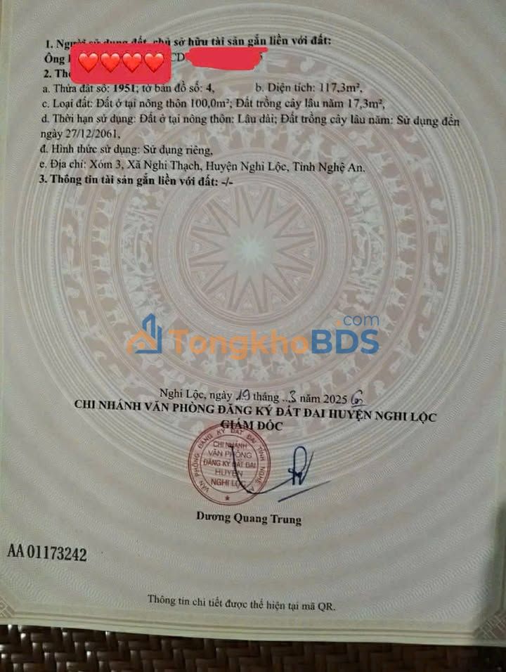 Đất nền Nghi Thạch 117m² giá 1 tỷ - Tiềm năng tăng giá