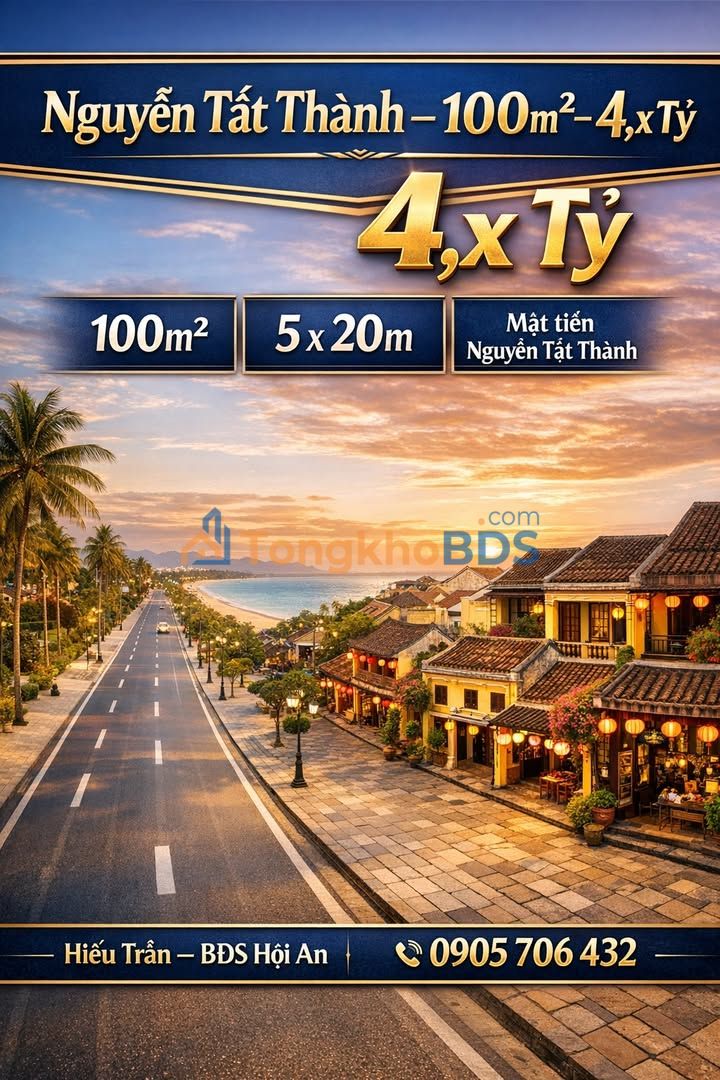 Đất Nguyễn Tất Thành – Hội An 100m² 4 tỷ – Sổ đỏ chính chủ, dễ thiết kế