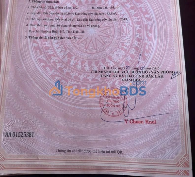 Đất nền Y Thuyên Ksor Buôn Ma Thuột 193m² 1.25 tỷ - Sổ đỏ chính chủ