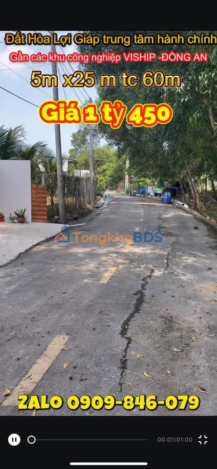 Đất nền Hòa Lợi Bến Cát 125m² giá 1.45 tỷ - Sổ đỏ chính chủ