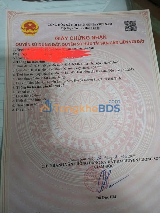 Đất nền Lương Sơn 97m² giá 1,28 tỷ - Pháp lý rõ ràng