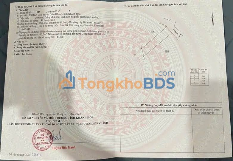 Đất nền Suối Hiệp Diên Khánh 203m² 1,7 tỷ - Đất thổ cư 100%