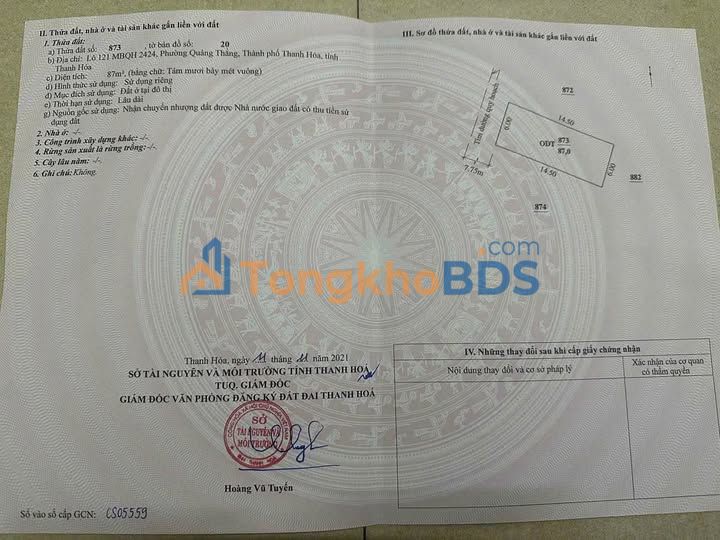 Đất nền Thanh Hóa Lê Huy Toán 87m² - Sổ đỏ chính chủ