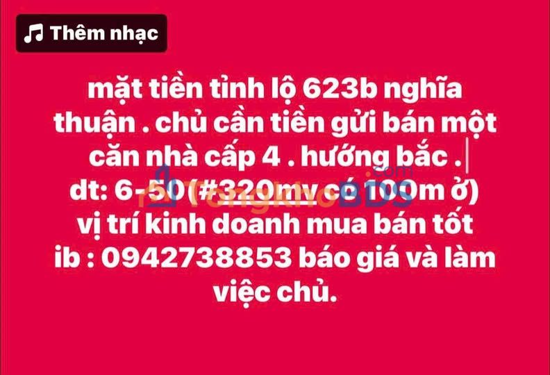 Nhà cấp 4 Tỉnh lộ 623B Nghĩa Thuận 300m² - Ô tô vào tận nhà
