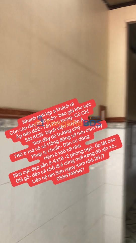 Nhà riêng Tân Phú Trung Củ Chi 72m² 780 triệu - Sẵn sàng ở ngay