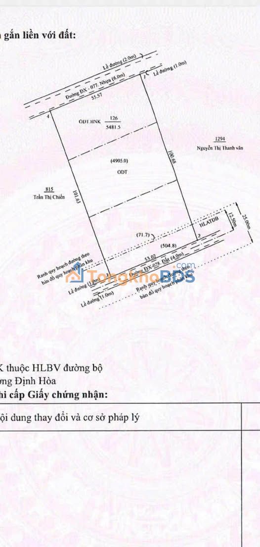 Đất nền Định Hoà Thủ Dầu Một 5.481m² 68,5 tỷ - Sổ đỏ chính chủ