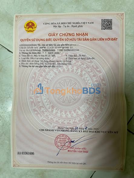 Đất nền Đồng Mỹ Yên Mỹ 73.4m² 1 tỷ - Sổ đỏ chính chủ